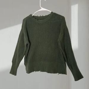 Pistola Distressed Knit Crewneck Sweater – Olive Green (Women’s Small)